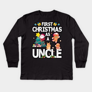 First Christmas As A Uncle Merry Xmas Noel Day Niece Nephew Kids Long Sleeve T-Shirt